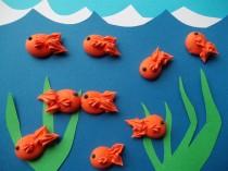 wedding photo - Royal icing goldfish  -- Ready to ship -- Handmade cupcake toppers cake decorations (12 pieces)