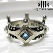 wedding photo -  Silver Crown Engagement Ring Brandy Wine Gothic Medieval Band Blue Topaz Size 9