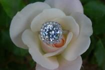 wedding photo -  3 carat Round 9mm Forever One Moissanite & Cushion Diamond Halo - 3 Carat Moissanite Engagement Ring 14k White Gold