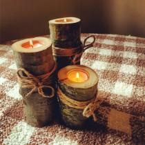 wedding photo - Wooden Candle Holders. Rustic Wedding Decor. Wooden Log Tealight. Set of Three Wooden Candle Holders.