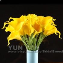 wedding photo - Calla Lily yellow 20pcs latex Real Nature Touch Flowers Bridal Bouquet Wedding Bouquet with Scent  the same as real flower for DIY KC53