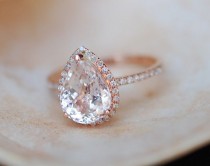 wedding photo - Engagement Ring Peach Champagne Sapphire Engagement Ring 14k Rose Gold 4.3ct, Pear Cut Peach Sapphire Ring. Engagement Ring By Eidelprecious