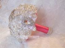 wedding photo - Wedding Brooch Bouquet / Bridal Bouquet / Handmade / Crystals / Elegant / shiny fuchsia