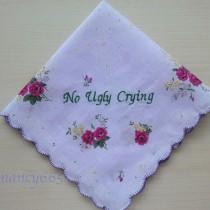 wedding photo - No Ugly Crying Handkerchief, Mother of the bride gift, Bridesmaid gift, Personalized Wedding hanky, Pretty Purple Floral Hankie
