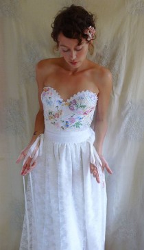 wedding photo - RESERVED Meadow Bustier Wedding Gown... Whimsical Dress Boho Fairy Romantic Country Woodland Eco Friendly