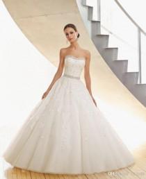 wedding photo -  2016 New Strapless Wedding Dresses Beaded Sash Applique Tulle Bridal Gowns Beads Wedding Dress Lace Up Online with $119.6/Piece on Hjklp88's Store 