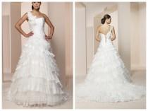 wedding photo -  One-shoulder Organza Wedding Dress with Lace-up Back