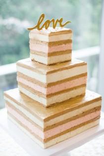 wedding photo - Square, Three-Tier Naked Wedding Cake