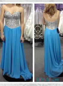 wedding photo -  PD16057 blue with sparkly sequined top long chiffon prom gown