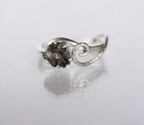 wedding photo - Meteorite Ring with Sterling Silver and Campo del Cielo - Engagement Ring Textured Swirly Swirl