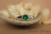 wedding photo - Emerald Green Spinel Artisan Solitaire in Sterling - Silver Bold Engagement Ring, Commitment Ring, or Promise Ring - Diamond Alternative