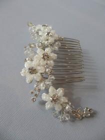 wedding photo - Clematis Hair Comb, Hair Vine, White opalescent seed beads, Bridal Hair Accessories, Handcrafted Beadwork, Swarovski Crystals