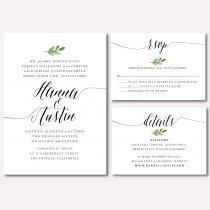 wedding photo - Printable Wedding Invitation Suite - Botanical Minimalist Leaf - Watercolored Leaf