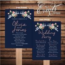 wedding photo - Printed Sample for 2 Dollars or Sets of 50 Custom Printed Wedding Program Fans - double garland mixed floral fan