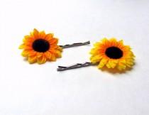 wedding photo - Mini sunflower bobby pins, small sunflower hair clips, yellow hair flowers, sun flower hair accessories, sunflower wedding flower girl hair