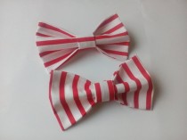 wedding photo - Men's bow ties Two white bow ties with red vertical and gorizontal stripes Gifts for husband Nautical themed party for kids Boys bow ties