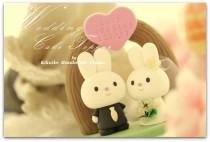 wedding photo - rabbit and bunny  Wedding Cake Topper---k905