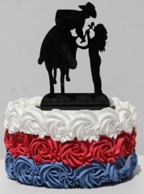 wedding photo - Country Western Horse Cowboy rose Wedding Cake topper Groom silhouette