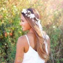 wedding photo - Mia Crown - Bridal Head Piece Hair Accessories Boho Floral Flowercrown Woodland Wreath Rustic Bride Hair Flowers Photoshoot Flower girl halo