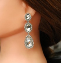wedding photo -  Crystal Bridal Earrings, Wedding Earrings, Long Rhinestone Earrings, Silver Chandelier Earrings, Wedding Jewelry, 1920s Style Jewelry