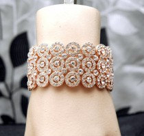 wedding photo -  Rose Gold Wedding Bracelet, Bridal Cuff Bracelet, Rhinestone Rose Gold Bracelet, Rose Gold Jewelry, Wedding Accessories