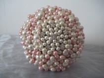 wedding photo - Large Romantic Pink and Ivory Pearl Bouquet.