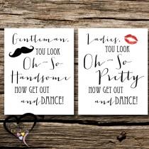 wedding photo - Wedding Bathroom Signs Set of 2 Ladies Mens Bathroom Wedding Decor Lips Mustache Sign Wedding Printable