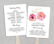 wedding photo - Printable Wedding Program Fan Template, Wedding Fans, DIY Wedding Programs, Editable text, 5x7, Pink Peony