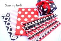 wedding photo - Queen of Hearts -Red, Black, Gold Paper Straws *Alice in Wonderland -Red Stripes -Polkadot -Black Straws -Red Straws -GOLD -Cocktail Party