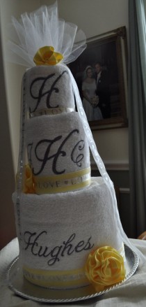 wedding photo - Wedding Shower Monogrammed Towel Cake Free Shipping