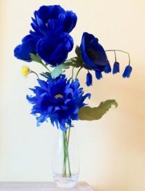 wedding photo - Royal Blue Paper Flowers - Paper Dahlia, Paper Peony, Paper Coral Bell, Paper Anemone