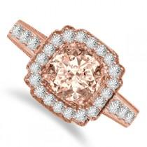 wedding photo -  Vintage/Antique Morganite & Diamond Engagement Ring 14k Rose Gold for Women - Morganite Rings Pink Gold - Raven Fine Jewelers