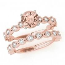 wedding photo -  1 Carat Morganite & Diamond Vintage Style Engagement Ring Wedding Set 14k Rose Gold