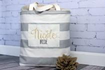 wedding photo - Bride / Bridesmaid Tote Bag - Grey Stripe- Personalized Name and Title - Wedding, Bride, Bridal Shower, Party, Purse, Beach, Gift-Goodie Bag