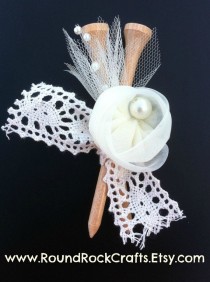 wedding photo - Golf Tee Boutonniere - Sheer Rose And Lace