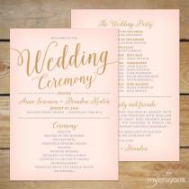 wedding photo - Blush Pink and Gold Wedding Program Fan // Printable Wedding Paddle Fan Program, Modern Calligraphy Wedding Programs