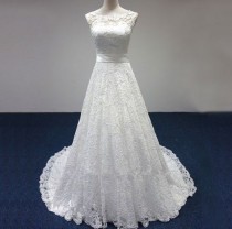 wedding photo - Cap Sleeve Lace Sashes A-Line Wedding Dress