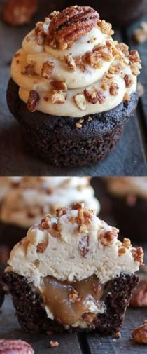 wedding photo - Chocolate Bourbon Pecan Pie Cupcakes With Butter Pecan Frosting