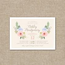 wedding photo - Printable Bridal or Baby Shower Invitation, Watercolor Wildflowers.