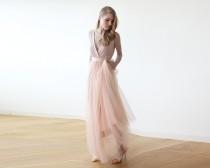 wedding photo - Maxi pink tulle bridesmadis gown , Pink Tulle fancy maxi dress
