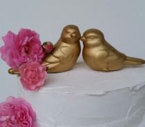 wedding photo - Gold Love Birds Wedding Cake Topper Gold Birds Home Decor Ceramic Vintage Birds