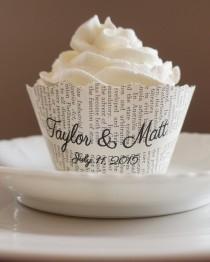 wedding photo - Cupcake Wrappers, Scalloped Edge - Custom Names and Date - Wedding Reception, Bridal Shower, Dessert Bar - Fits Standard Size Cupcakes