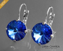 wedding photo -  Sapphire Crystal Earrings Swarovski Sapphire Rivoli Silver Earrings Royal Blue Crystal Leverback Wedding Earrings Hypoallergenic Earrings