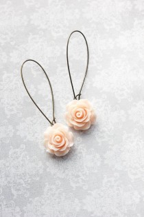 wedding photo - Light Peach Rose Earrings Long Dangle Earrings Romantic Pastel Country Chic Bridesmaid Gift Flower Earrings Bridal Acessories Nickel Free