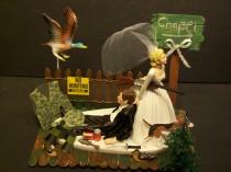 wedding photo - NO HUNTING DUCK with Chapel Sign Bride and Groom Wedding Cake Topper Funny The Hunt is Over