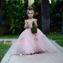 wedding photo - Devine  Girls Princess Blush Pink Floor Length Tulle Gown. Also avail in Other colours