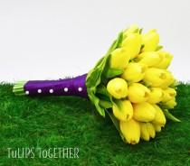 wedding photo - Yellow Real Touch Tulip Wedding Bouquet - Ready for Quick Shipment 2 Dozen Tulips Customize Your Wedding Bouquet Bridesmaid Bouquet