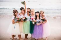 wedding photo - The Mersisters Bridesmaids Skirts Custom Colors Bridal Beach Party Knee Length Tulle Tutu Skirt with Sash