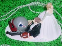 wedding photo - New England Patriots Football Funny Grooms Wedding Cake Topper- Funny Weddings Mr NFL Sports Fan loves his soon to be Mrs beautiful Bride