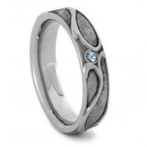wedding photo - Aquamarine Engagement Ring, White Gold Wedding Band With Meteorite, Aquamarine Ring For Women